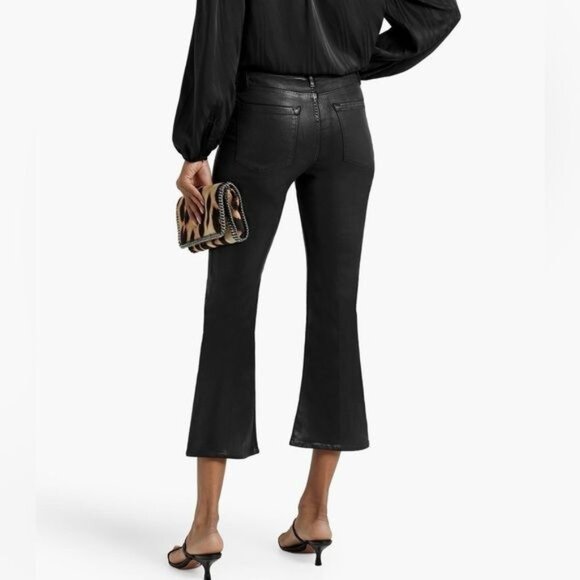 New FRAME Le Crop Flare cropped coated high-rise flared jeans in Black Size 31 - Picture 3 of 15